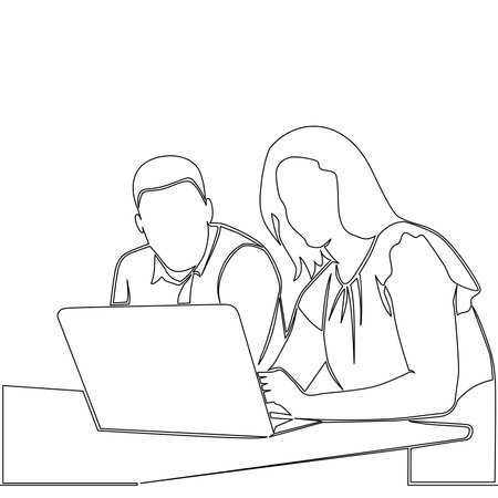 Continuous one single line drawing two coworkers talking icon vector illustration conceptのイラスト素材