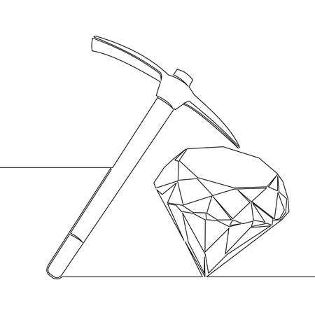 Continuous one single line drawing search for diamonds in the mine with a pickaxe icon vector illustration conceptのイラスト素材