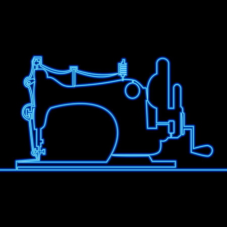 Continuous one single line drawing Sewing machine atelier tailor icon neon glow vector illustration conceptのイラスト素材