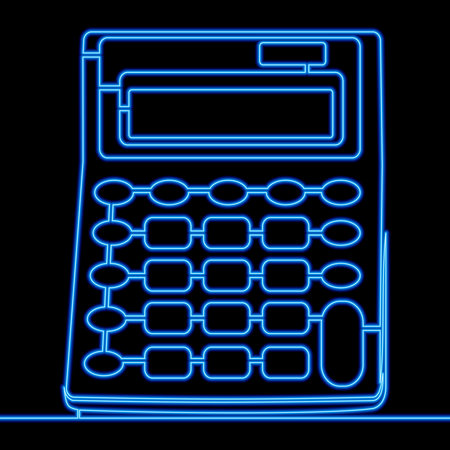 Continuous one single line drawing calculator icon neon glow vector illustration conceptのイラスト素材