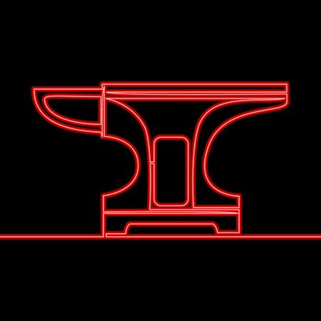 Continuous one single line drawing Blacksmith anvil Forging icon neon glow vector illustration conceptのイラスト素材