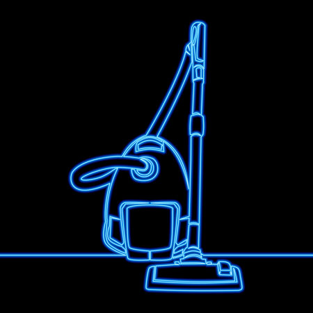 Continuous one single line drawing Modern vacuum cleaner Electrical appliance for cleaning icon neon glow vector illustration conceptのイラスト素材