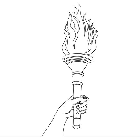 Continuous one single line drawing Hand holding torch icon vector illustration conceptのイラスト素材