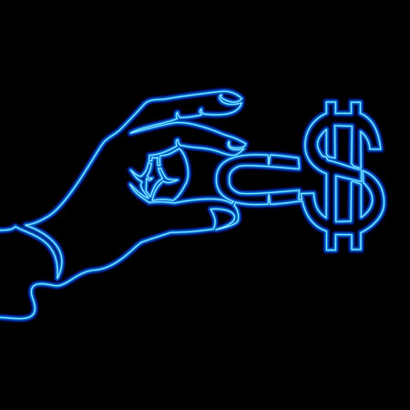 Continuous one single line drawing money business success dollar magnet Attracting investments Hand of Businessman with magnet and money icon neon glow vector illustration conceptのイラスト素材