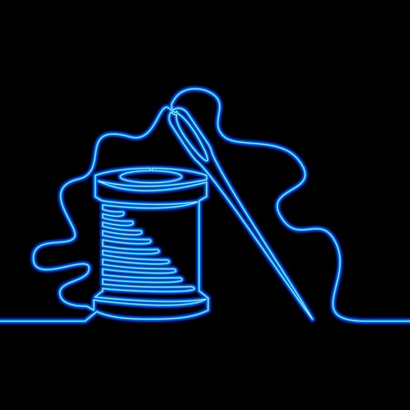 Continuous one single line drawing Needle with thread and spool design for tailor sewing icon neon glow vector illustration conceptのイラスト素材