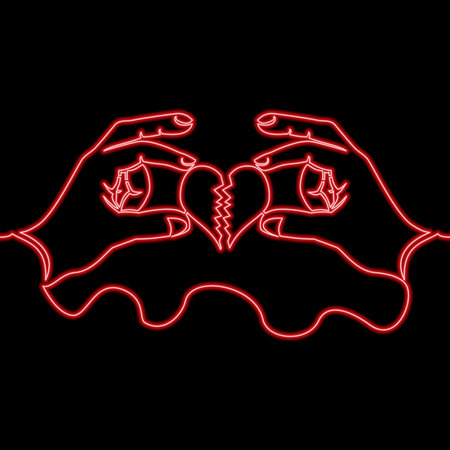 Continuous one single line drawing Hands hold the puzzle heart icon neon glow vector illustration conceptのイラスト素材