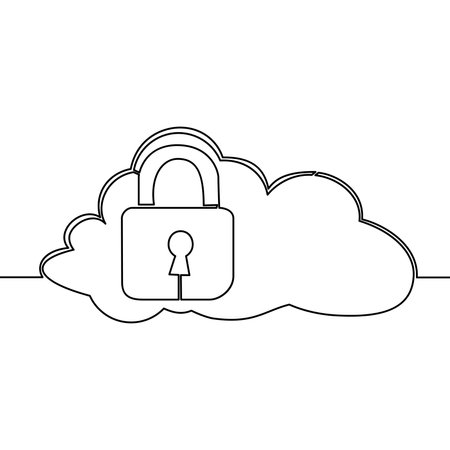 Continuous one single line drawing Cloud with padlock Locked cloud symbol icon vector illustration conceptのイラスト素材