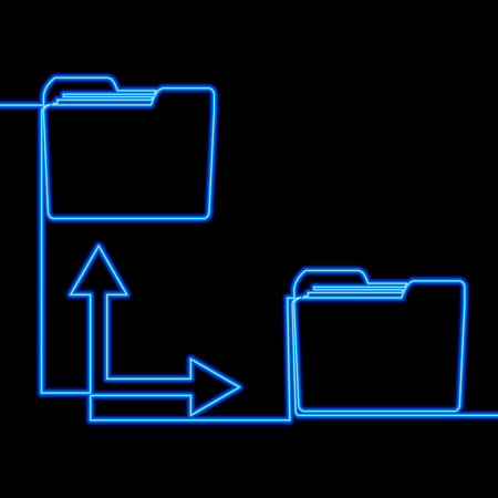 Continuous one single line drawing synchronization big data icon neon glow vector illustration conceptのイラスト素材