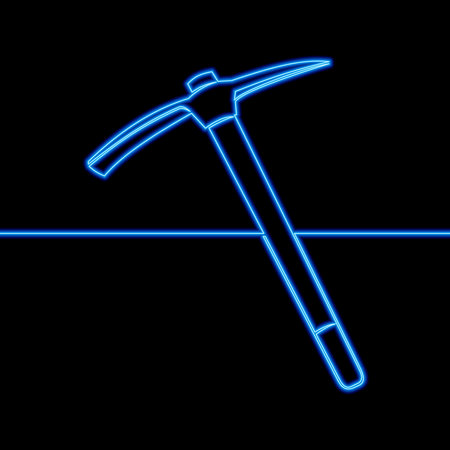 Continuous one single line drawing Abstract Bitcoin mining pickaxe icon neon glow vector illustration conceptのイラスト素材