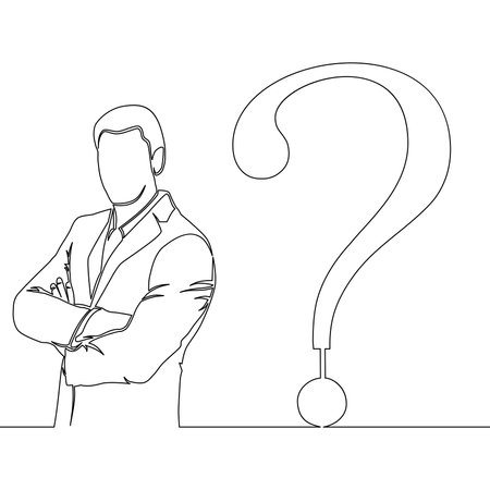 Continuous one single line drawing young businessman with a question mark icon vector illustration conceptのイラスト素材