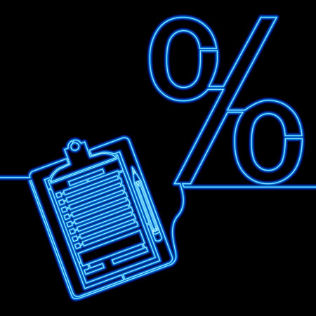 Continuous one single line drawing Bank loan, credit agreement Discount, loyalty program promotion icon neon glow vector illustration conceptのイラスト素材