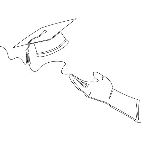 Continuous one single line drawing hand throwing the graduation cap Education celebration icon vector illustration conceptのイラスト素材