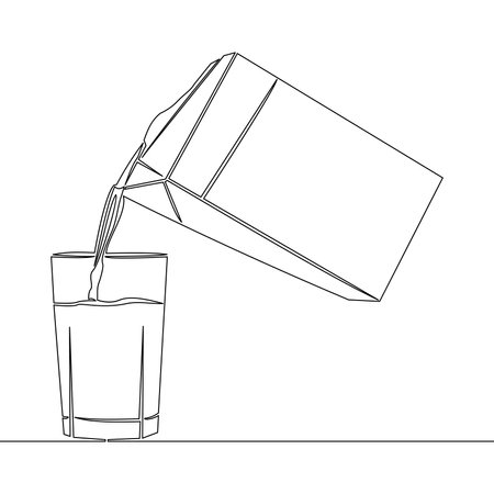 Continuous one single line drawing glass of milk and milk package organic food icon vector illustration conceptのイラスト素材