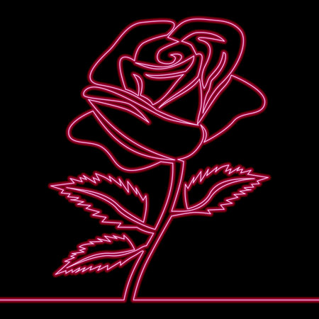 Continuous one single line drawing Rose flower icon neon glow vector illustration conceptのイラスト素材