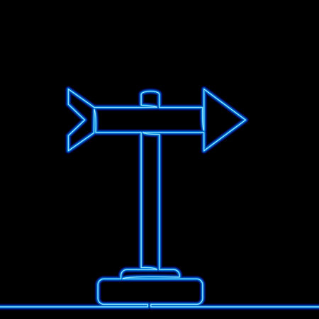 Continuous one single line drawing road sign in arrow shape street signboard icon neon glow vector illustration conceptのイラスト素材