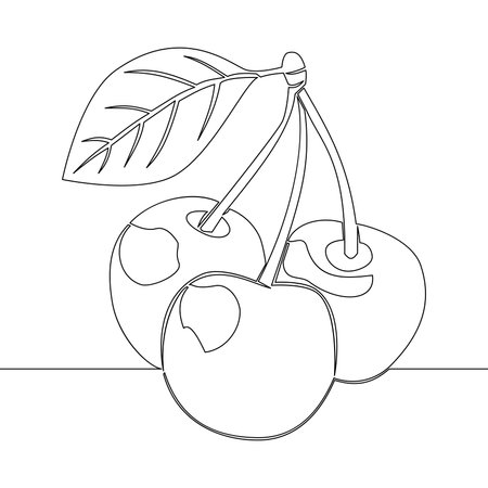Continuous one single line drawing Fresh Cherry fruit icon vector illustration conceptのイラスト素材
