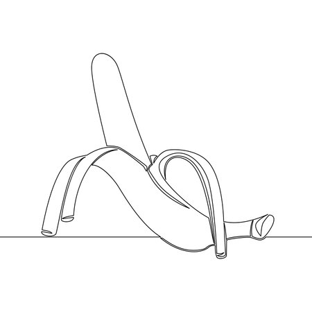 Continuous one single line drawing Fresh peeled banana icon vector illustration conceptのイラスト素材