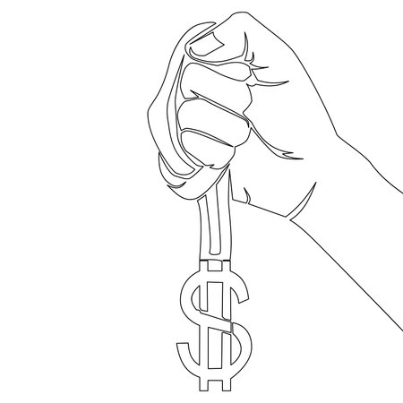 Continuous one single line drawing hand holding Dollar medal necklace icon vector illustration conceptのイラスト素材