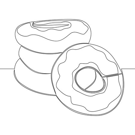 Continuous one single line drawing Bagels Bakery products icon vector illustration conceptのイラスト素材