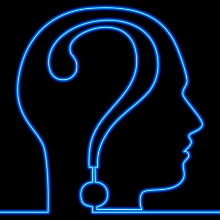 Continuous one single line drawing Question mark human head symbol Education and inspiration icon neon glow vector illustration conceptのイラスト素材