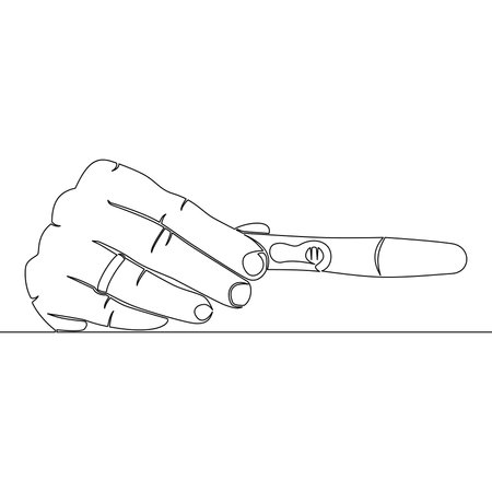 Continuous one single line drawing hand with a wedding ring shows a positive pregnancy test icon vector illustration conceptのイラスト素材