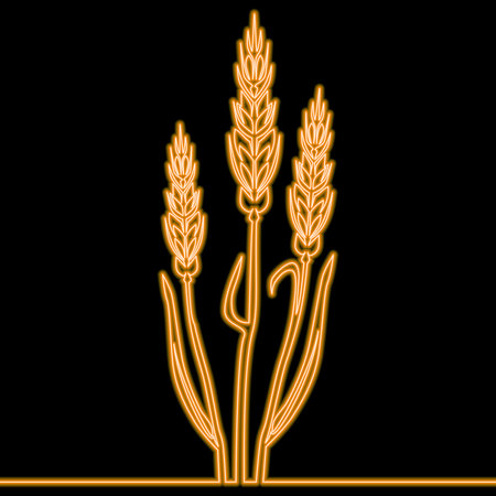Continuous one single line drawing Wheat ears icon neon glow vector illustration conceptのイラスト素材