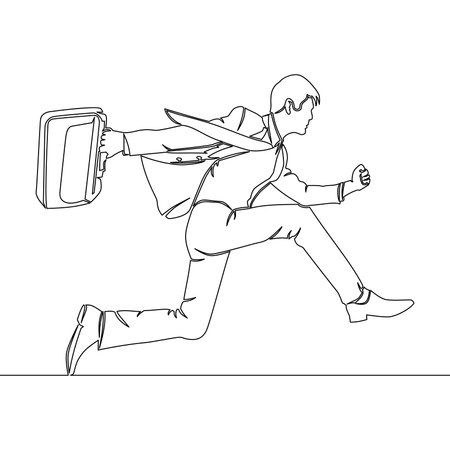 Continuous one single line drawing businessman is in a hurry and runs wildly fast icon vector illustration conceptのイラスト素材