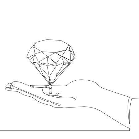 Continuous one single line drawing hand holding a diamond icon vector illustration conceptのイラスト素材
