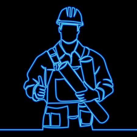 Continuous one single line drawing male architect Professional icon neon glow vector illustration conceptのイラスト素材