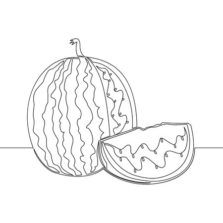 Continuous one single line drawing Watermelon berry fruit icon vector illustration conceptのイラスト素材