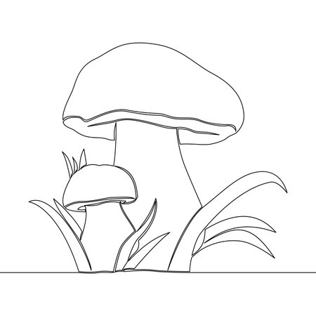 Continuous one single line drawing edible mushroom icon vector illustration conceptのイラスト素材