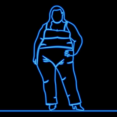 Continuous one single line drawing Oversize obesity large lady Body positive woman icon neon glow vector illustration conceptのイラスト素材