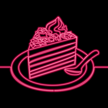 Continuous one single line drawing Cake slice emoticon icon neon glow vector illustration conceptのイラスト素材