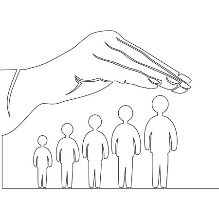 Continuous one single line drawing process of career growth and development group of people covered with hand icon vector illustration conceptのイラスト素材