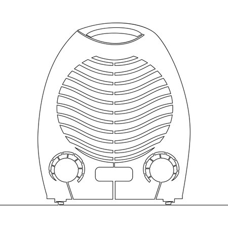 Continuous one single line drawing Portable electric air heater home appliance, heater, indoor climate, heating icon vector illustration conceptのイラスト素材