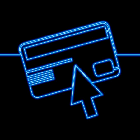 Mouse cursor and credit card icon neon glow vector illustration conceptのイラスト素材