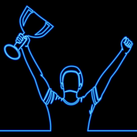 Player lifting trophy Champion icon neon glow vector illustration conceptのイラスト素材