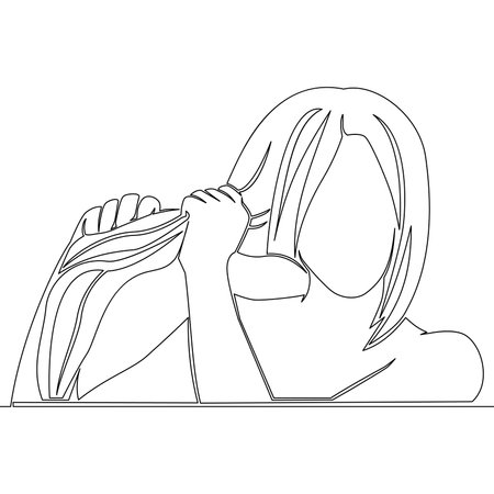 Continuous one single line drawing Abstract portrait of pretty young woman showing off her beautiful hair icon vector illustration conceptのイラスト素材