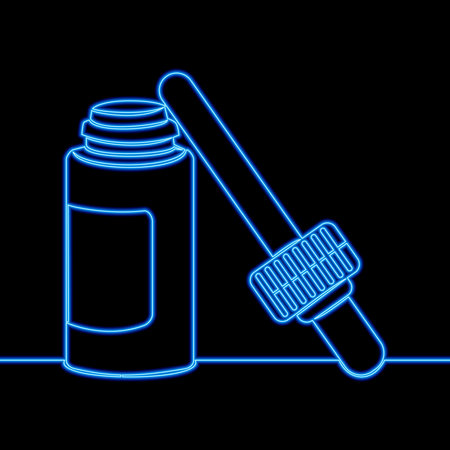 Serum premium drop. Collagen serum with dropper Ad skincare cosmetic drop and dropper icon neon glow vector illustration conceptのイラスト素材