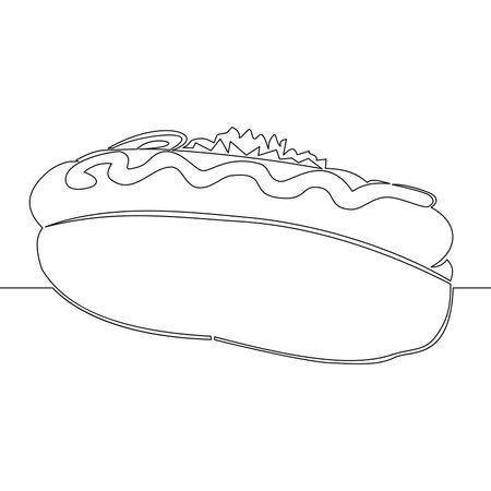 Continuous one single line drawing American Fast food hotdog icon vector illustration conceptのイラスト素材