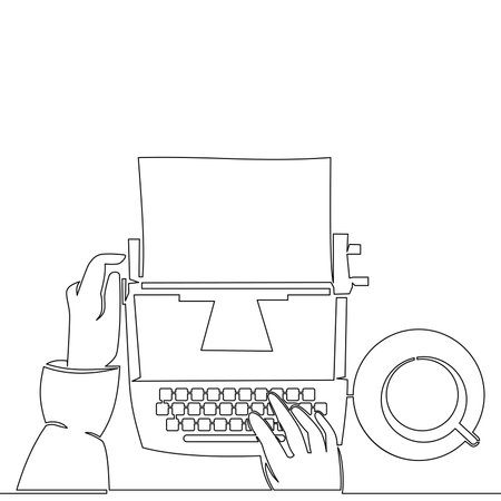Continuous one single line drawing old vintage typewriter, retro keyboard icon vector illustration conceptのイラスト素材