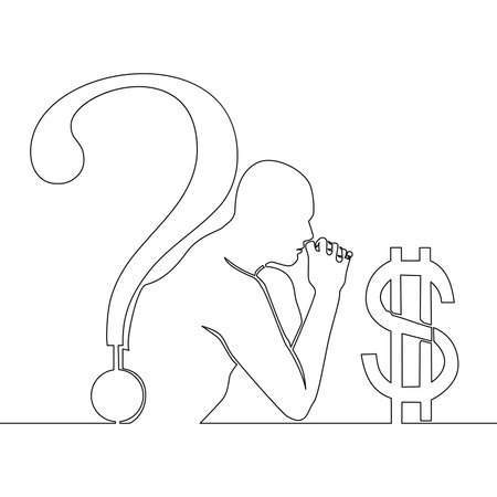 Continuous one single line drawing person thinks about financial problems icon vector illustration conceptのイラスト素材