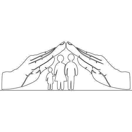 Continuous one single line drawing protection of a young family icon vector illustration conceptのイラスト素材