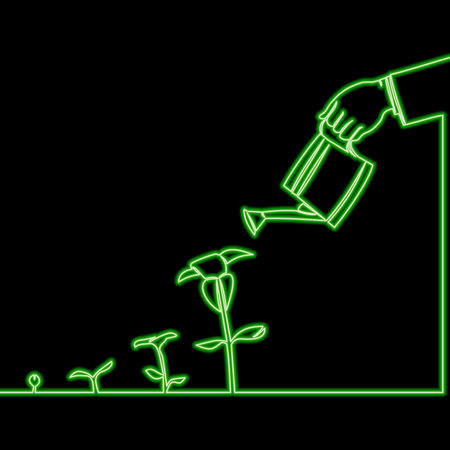 Plant care and sustainable development icon neon glow vector illustration conceptのイラスト素材