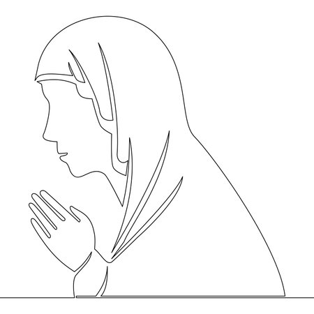 Continuous one single line drawing Portrait of Praying Nun in Profile Faith, Devotion, and Spirituality icon vector illustration conceptのイラスト素材