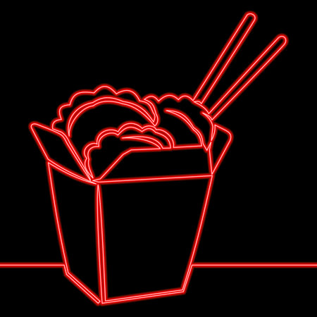 Box of Asian Food with Chopsticks Takeout Meal and Oriental Cuisine icon neon glow vector illustration conceptのイラスト素材