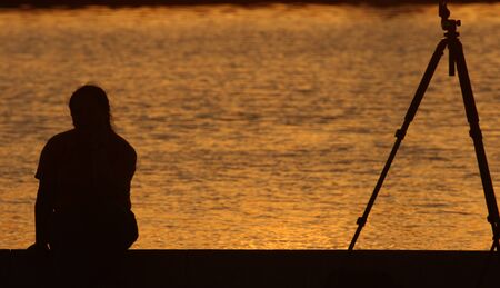 Single adult woman silhouette in Thailandの写真素材