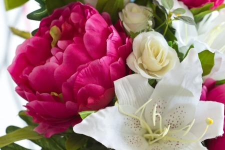 Bright and beautiful colors of plastic flowersの写真素材