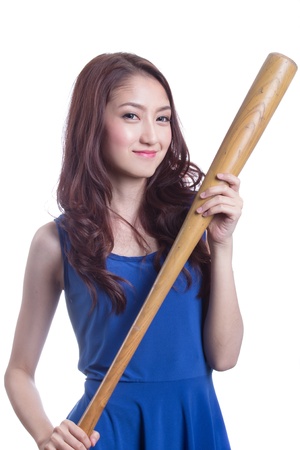 Asian girl holding a baseball bat.の写真素材