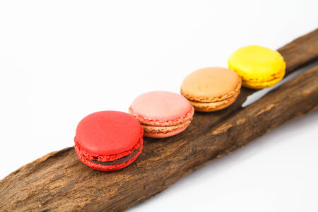 stacked of colorful macaron on timber woodenの写真素材